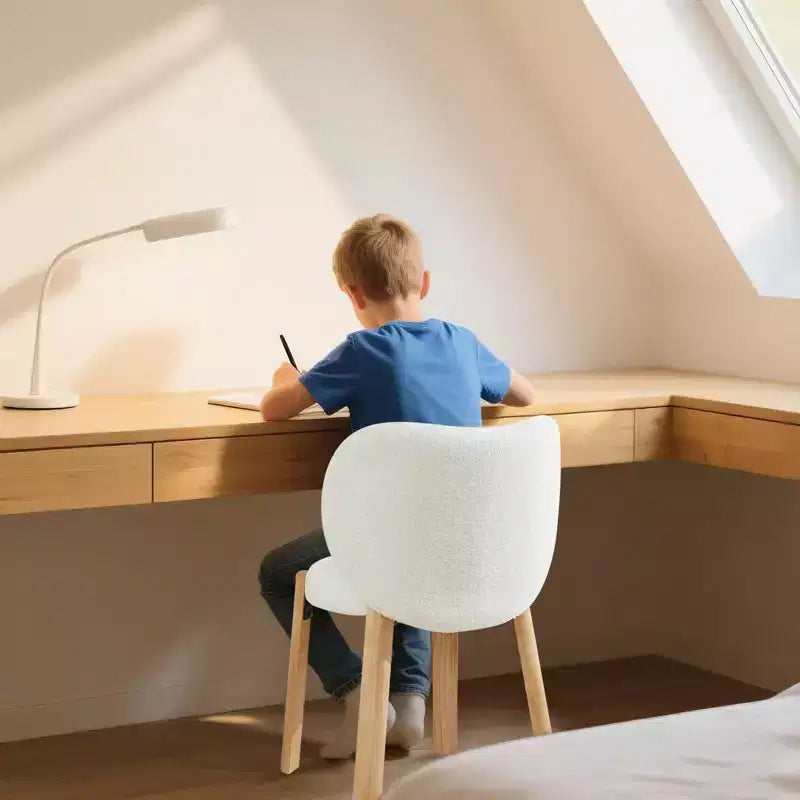 Chaises de salle à manger en bois, tissu peluche Teddy, design moderne mignon, dossier incurvé, structure en bois, rembourrées pour cuisine et salon