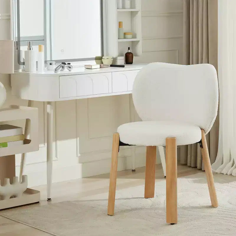 Chaises de salle à manger en bois, tissu peluche Teddy, design moderne mignon, dossier incurvé, structure en bois, rembourrées pour cuisine et salon