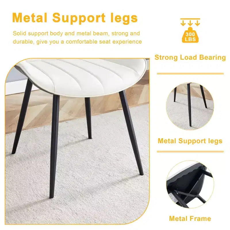 MAYEERTY Lot de 4 chaises de salle à manger en PU avec coussin étendu Blanc Gris foncé Lignes épurées Décor moderne