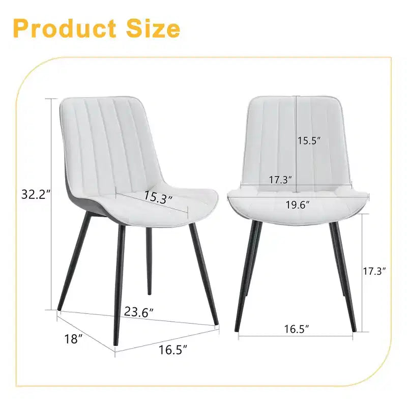 MAYEERTY Lot de 4 chaises de salle à manger en PU avec coussin étendu Blanc Gris foncé Lignes épurées Décor moderne