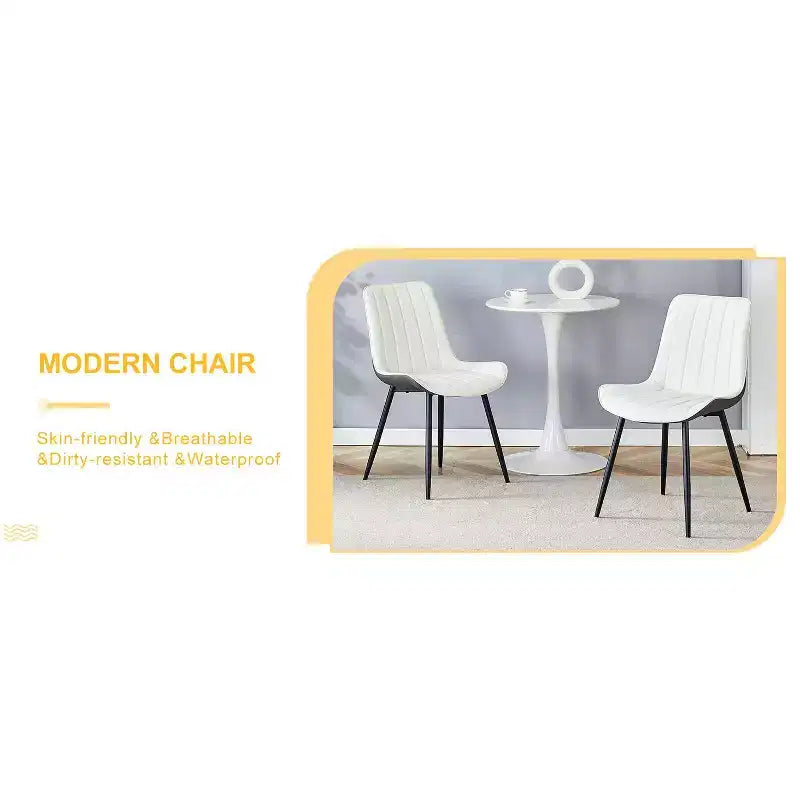 MAYEERTY Lot de 4 chaises de salle à manger en PU avec coussin étendu Blanc Gris foncé Lignes épurées Décor moderne