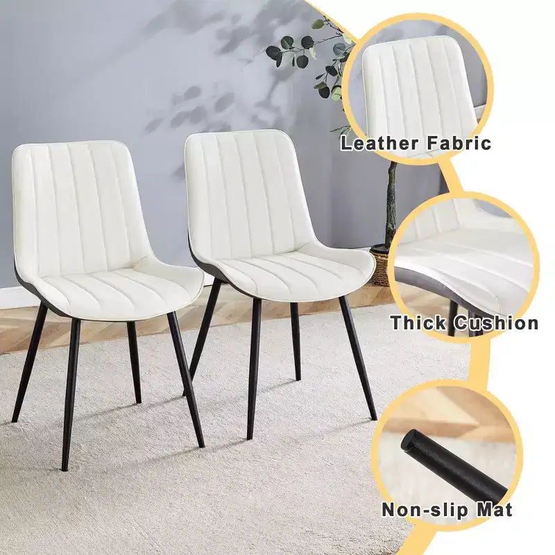MAYEERTY Lot de 4 chaises de salle à manger en PU avec coussin étendu Blanc Gris foncé Lignes épurées Décor moderne