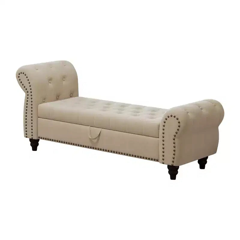 Banc de lit TUYOHW pour chambre à coucher, chaise longue capitonnée avec rangement, banc rembourré en velours, bleu lac