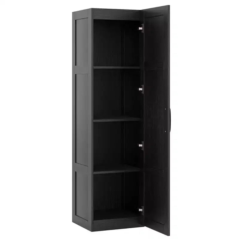 Meuble de Rangement Costway 4 Niveaux avec Porte Armoire de Salle de Bain Autonome pour Petit Espace Noir/Naturel/Blanc