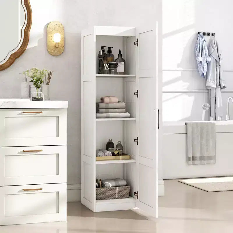 Meuble de Rangement Costway 4 Niveaux avec Porte Armoire de Salle de Bain Autonome pour Petit Espace Noir/Naturel/Blanc