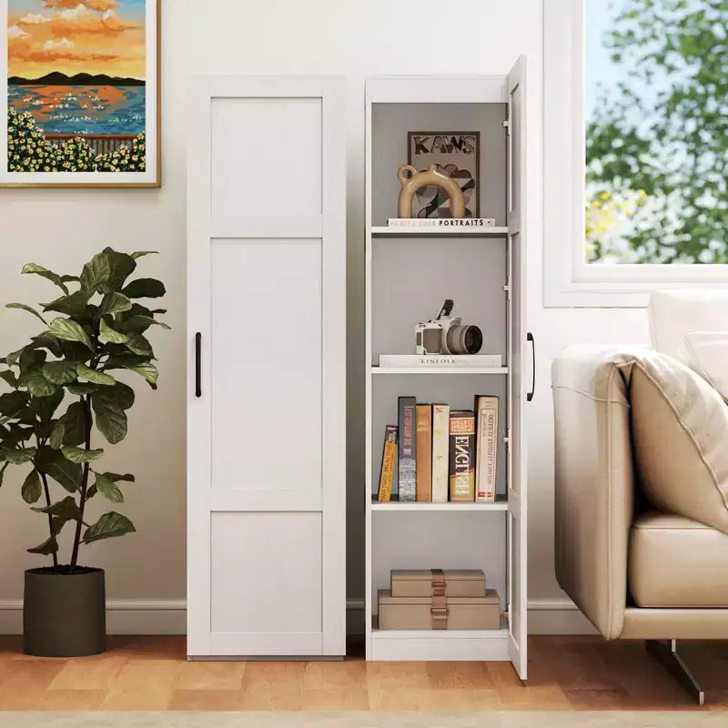 Meuble de Rangement Costway 4 Niveaux avec Porte Armoire de Salle de Bain Autonome pour Petit Espace Noir/Naturel/Blanc