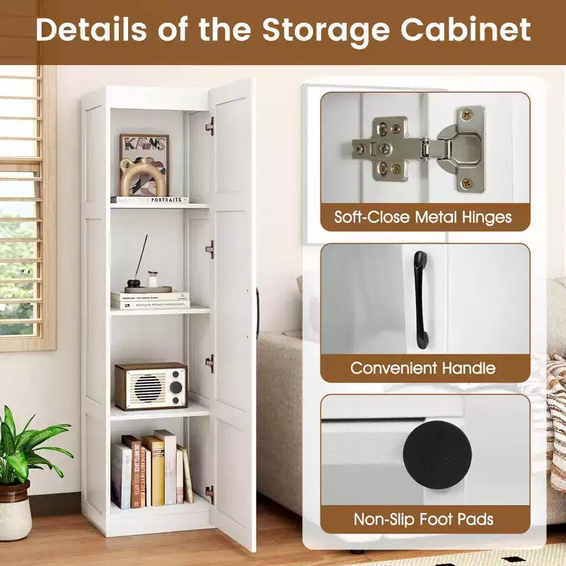 Meuble de Rangement Costway 4 Niveaux avec Porte Armoire de Salle de Bain Autonome pour Petit Espace Noir/Naturel/Blanc