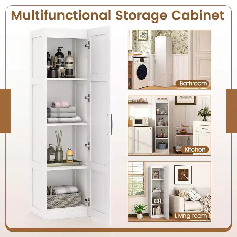 Meuble de Rangement Costway 4 Niveaux avec Porte Armoire de Salle de Bain Autonome pour Petit Espace Noir/Naturel/Blanc