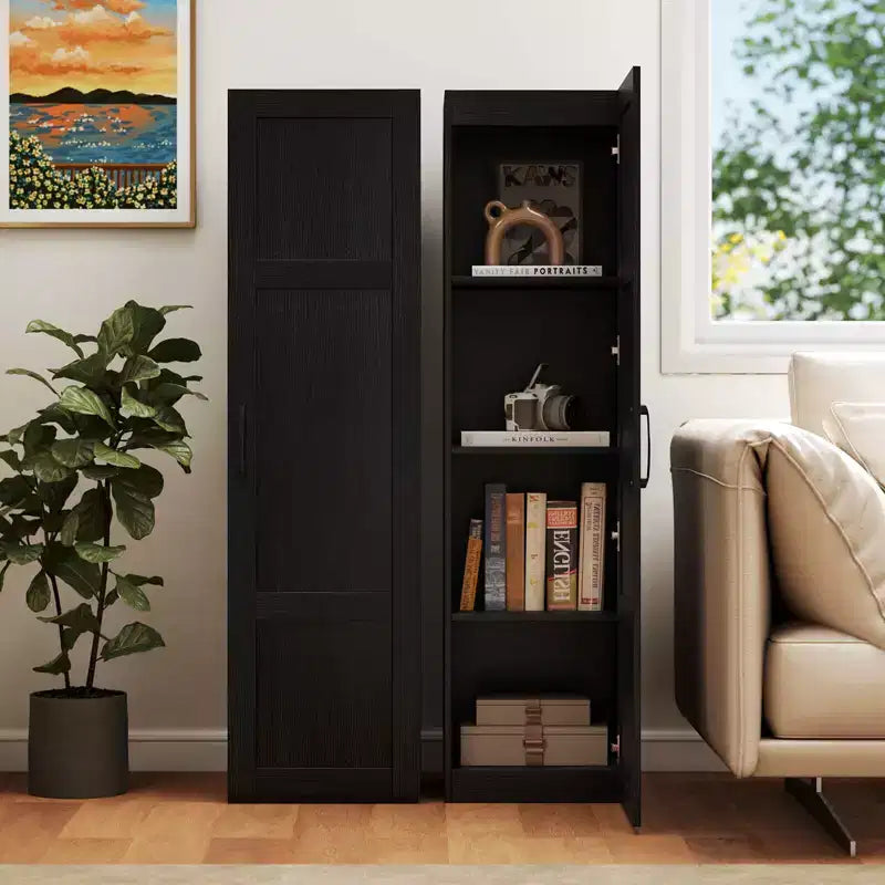 Meuble de Rangement Costway 4 Niveaux avec Porte Armoire de Salle de Bain Autonome pour Petit Espace Noir/Naturel/Blanc