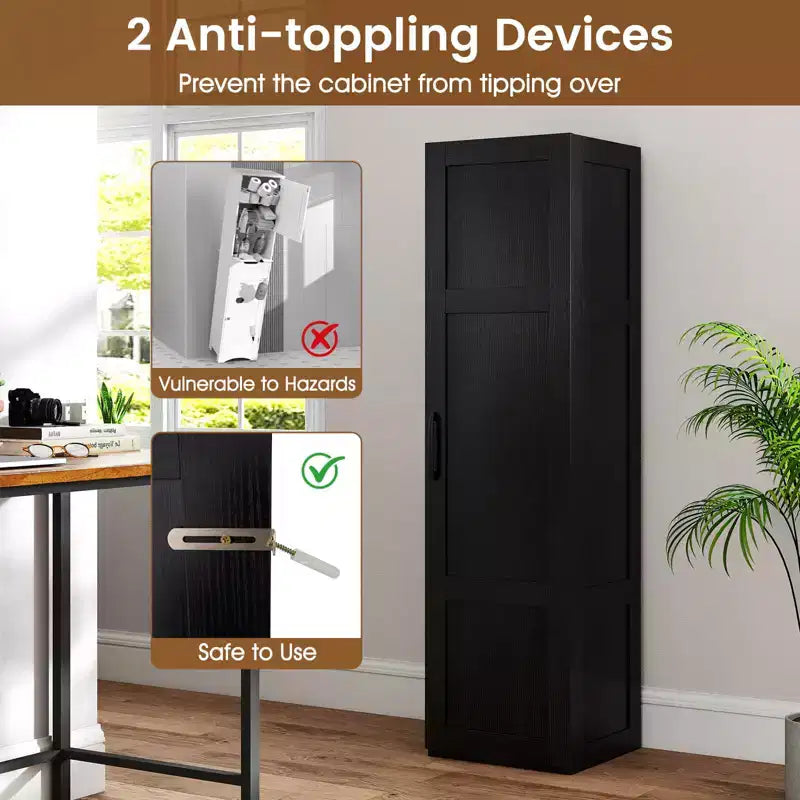 Meuble de Rangement Costway 4 Niveaux avec Porte Armoire de Salle de Bain Autonome pour Petit Espace Noir/Naturel/Blanc