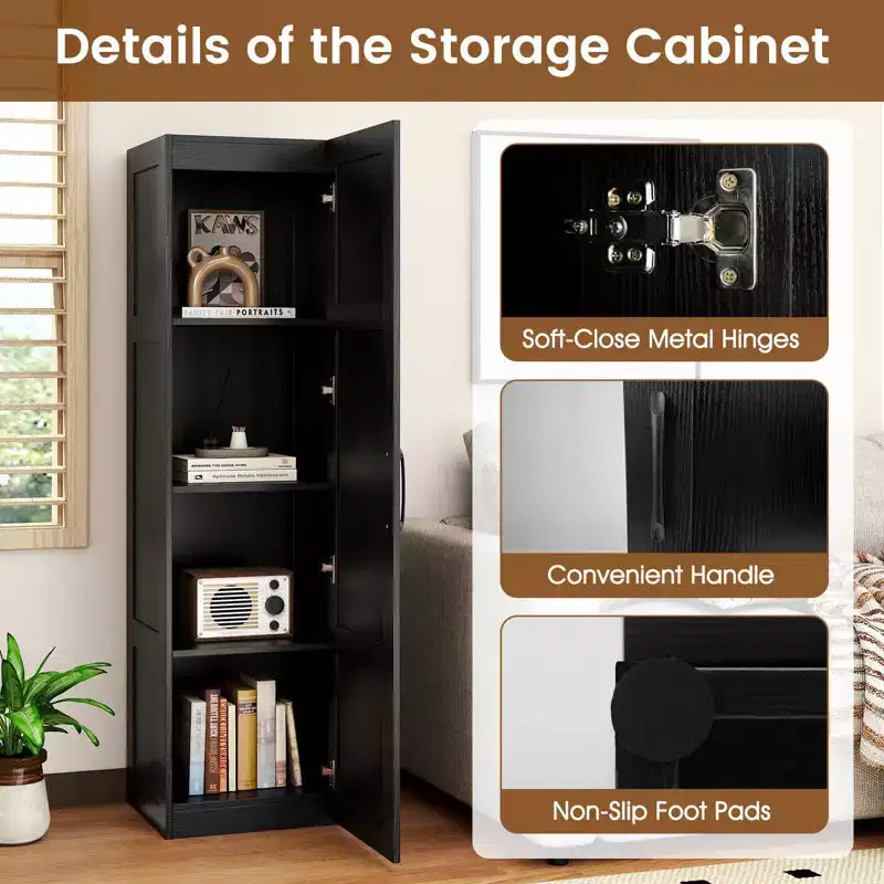 Meuble de Rangement Costway 4 Niveaux avec Porte Armoire de Salle de Bain Autonome pour Petit Espace Noir/Naturel/Blanc