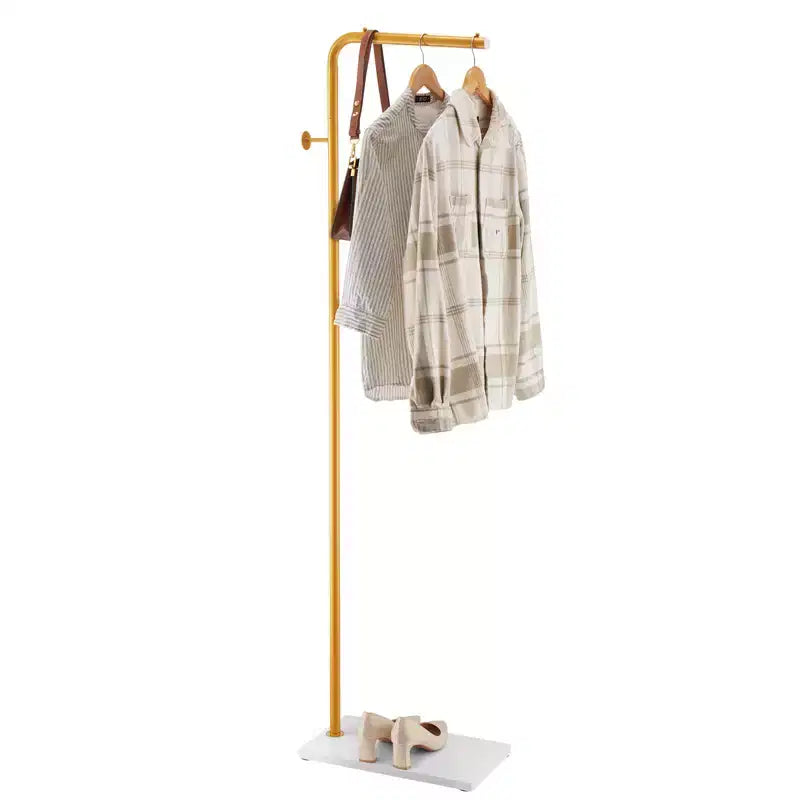 VEVOR Coat Rack, Freestanding Coats Rack Stand with Quartz Stone Base & 3 Round Hooks, Free Standing Hall Coat Tree for Entryway, Bedroom, Yellow