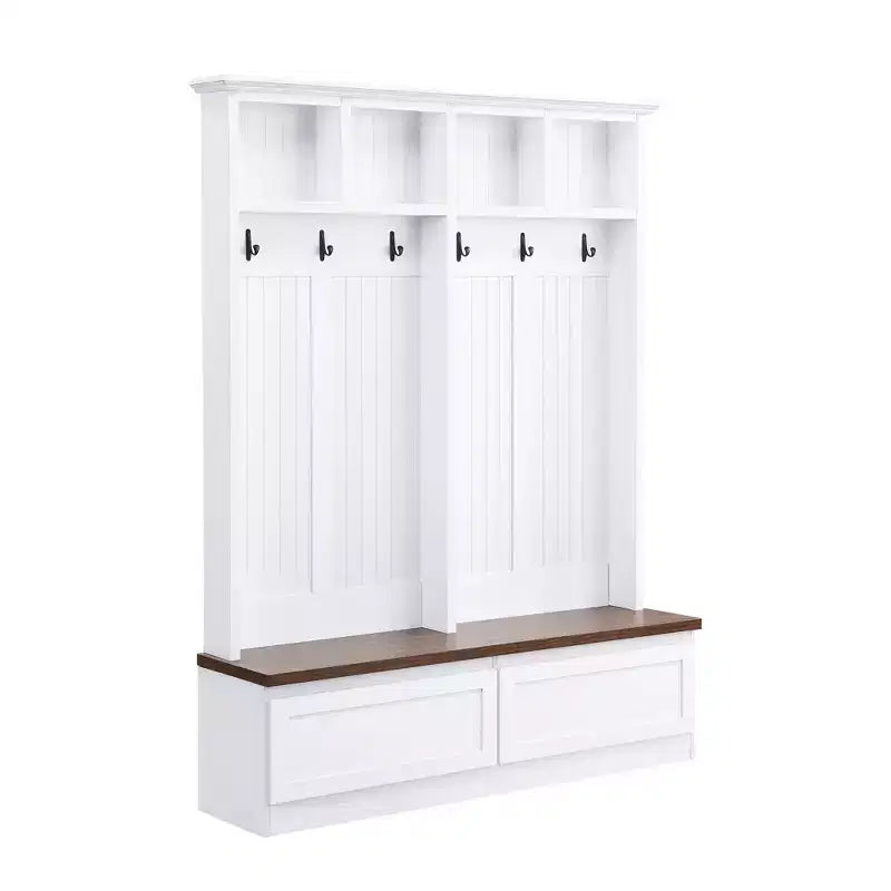 Appendiabiti rustico con panca effetto legno, appendiabiti versatile da ingresso con 2 grandi cassetti, organizzatore per l'entrata
