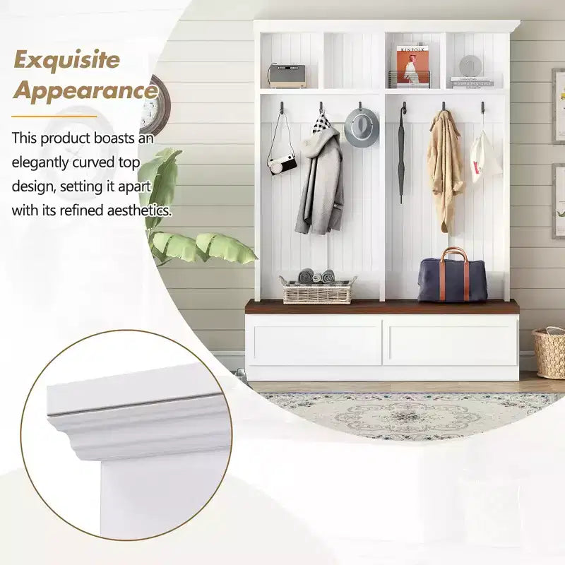 Appendiabiti rustico con panca effetto legno, appendiabiti versatile da ingresso con 2 grandi cassetti, organizzatore per l'entrata