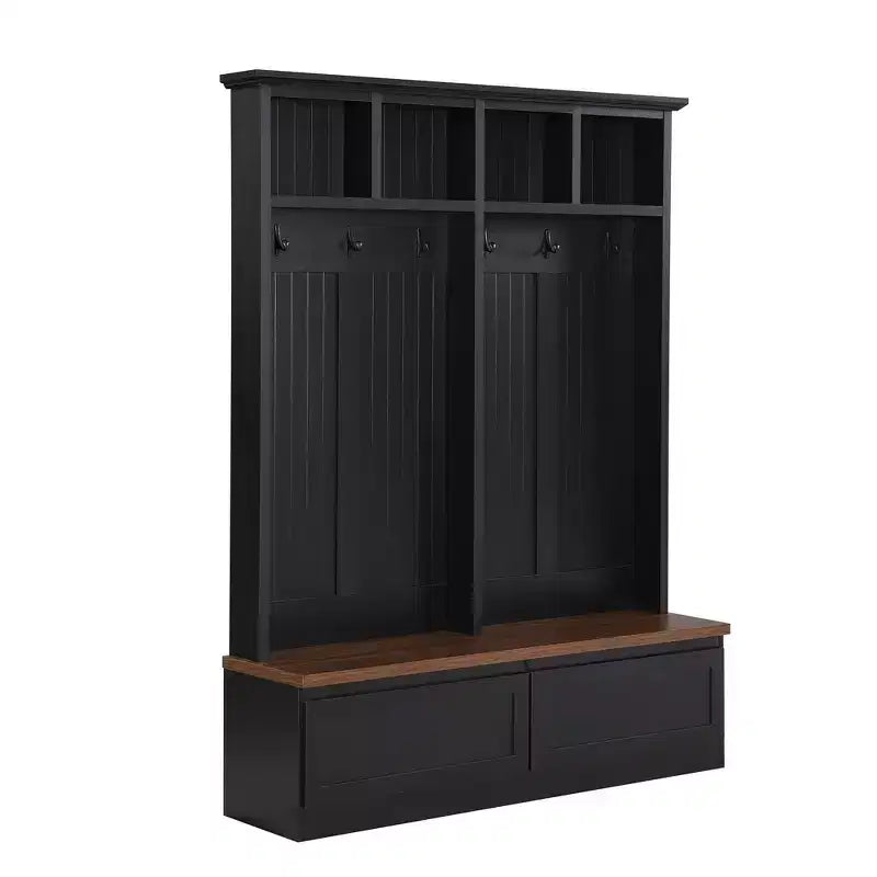 Appendiabiti rustico con panca effetto legno, appendiabiti versatile da ingresso con 2 grandi cassetti, organizzatore per l'entrata