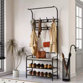 Narrow Entryway 4-in-1 Hall Tree with Shoe Storage Bench, Coat Rack Shelves with 8 Hooks, Hanging Bar