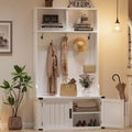 Acekool 76 Hall Tree with Bench, Shoe Storage, Coat Rack & 5 Hooks, Adjustable Shelf, Entryway Organizer, White, Space Saving