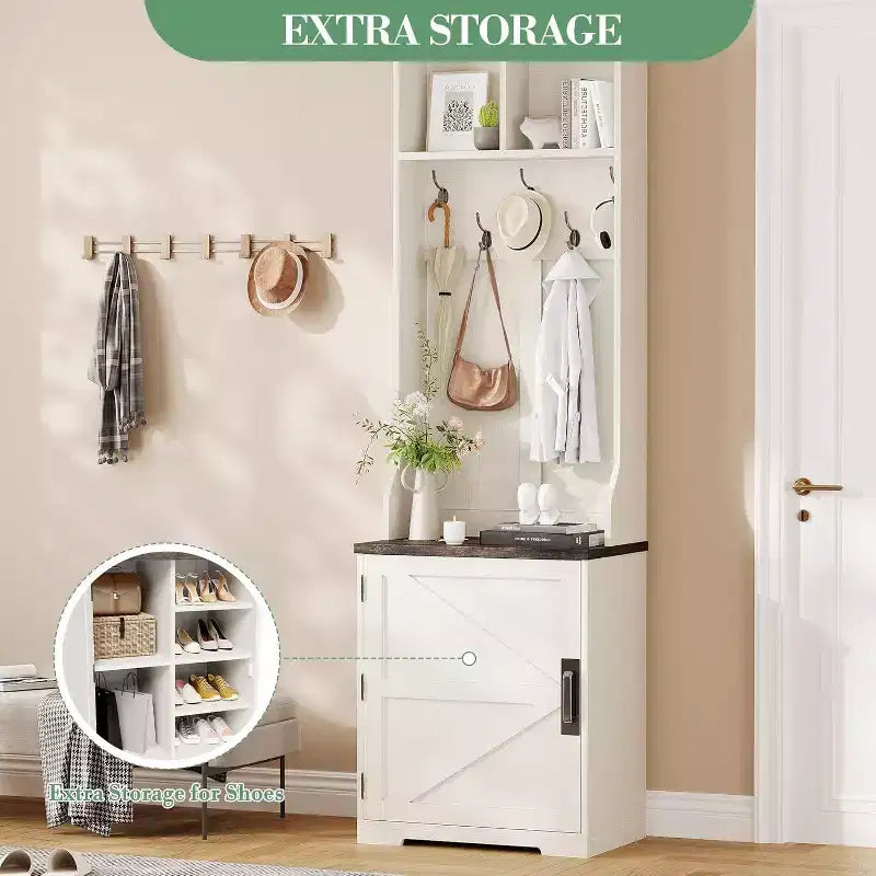 Panca appendiabiti a muro stretta in stile rustico con contenitore per scarpe, appendiabiti, anta scorrevole, piccolo organizer per ingresso