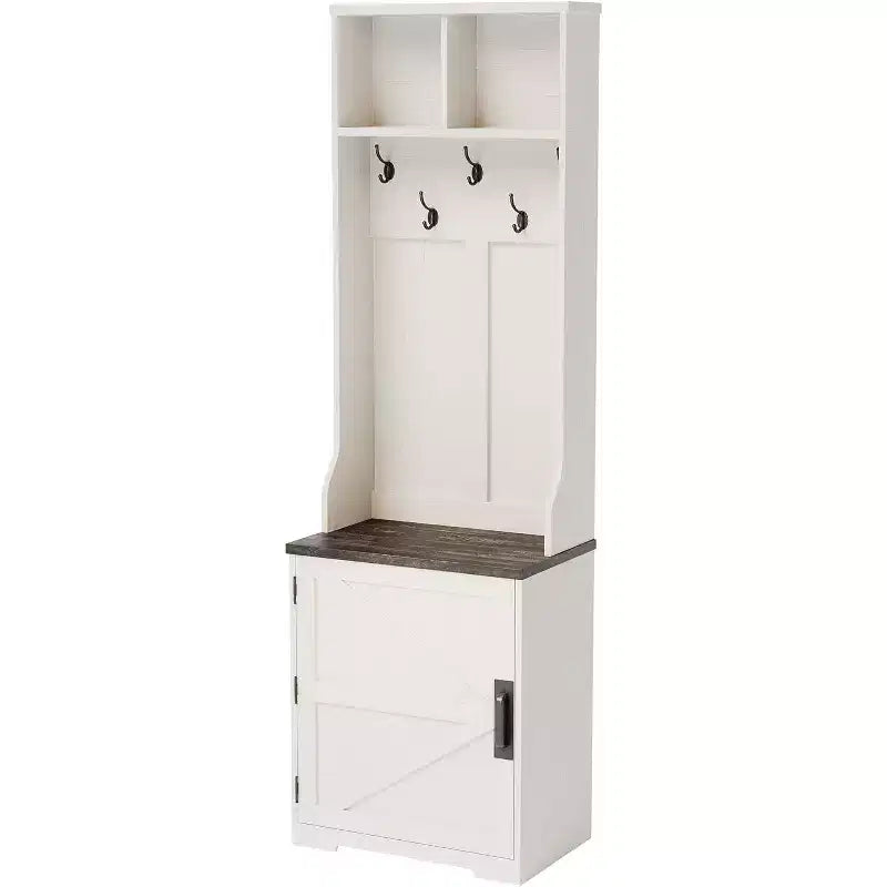 Panca appendiabiti a muro stretta in stile rustico con contenitore per scarpe, appendiabiti, anta scorrevole, piccolo organizer per ingresso