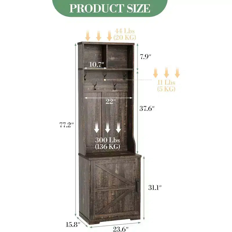 Panca appendiabiti a muro stretta in stile rustico con contenitore per scarpe, appendiabiti, anta scorrevole, piccolo organizer per ingresso