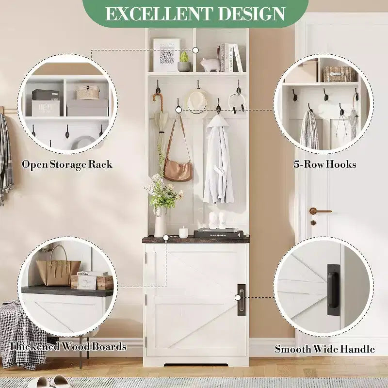Panca appendiabiti a muro stretta in stile rustico con contenitore per scarpe, appendiabiti, anta scorrevole, piccolo organizer per ingresso