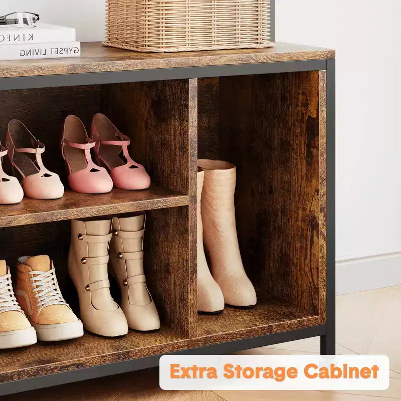 Scarpiera per armadio, appendiabiti da ingresso da 92,48 cm con panca porta scarpe, panca da ingresso con attaccapanni e appendino da parete con 8 ganci, panca industriale