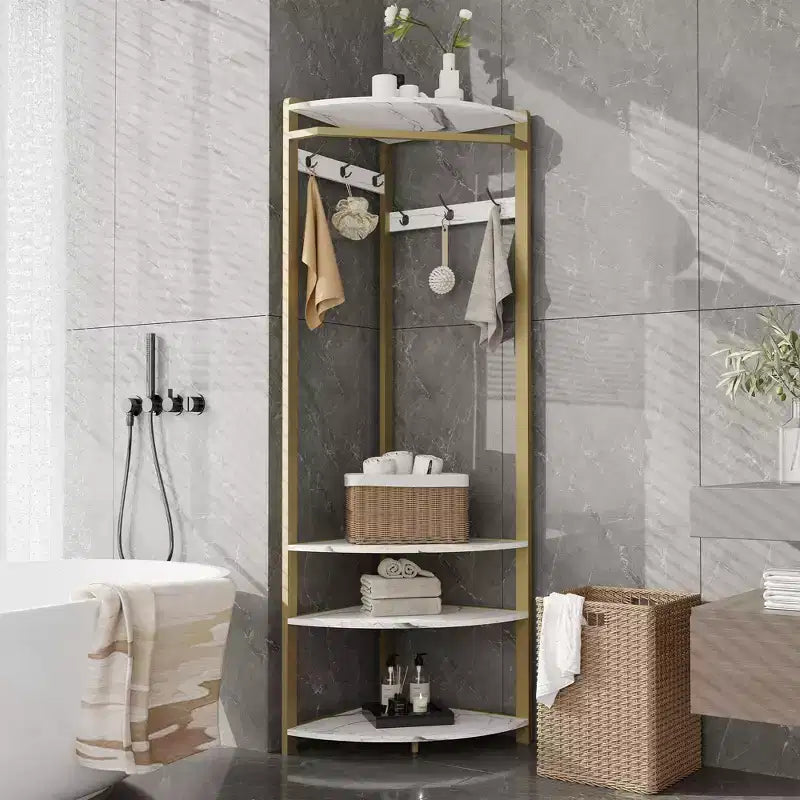 Appendiabiti da Angolo, Mobile Ingresso Angolare con Panchina Portascarpe e 6 Ganci Doppi per Ingresso, Corridoio, Bagno, Cabina Armadio