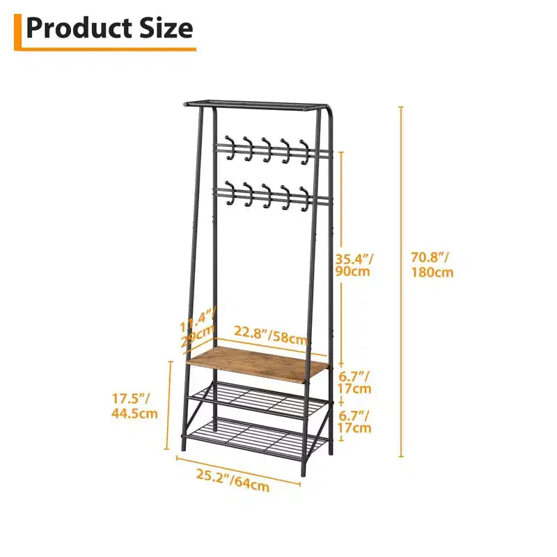 Appendiabiti con Scarpiera e 10 Ganci, Appendiabiti da Terra, Ingresso con Contenitore, Stand Appendini con Struttura in Metallo