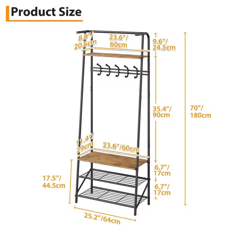 Appendiabiti con Scarpiera e 10 Ganci, Appendiabiti da Terra, Ingresso con Contenitore, Stand Appendini con Struttura in Metallo