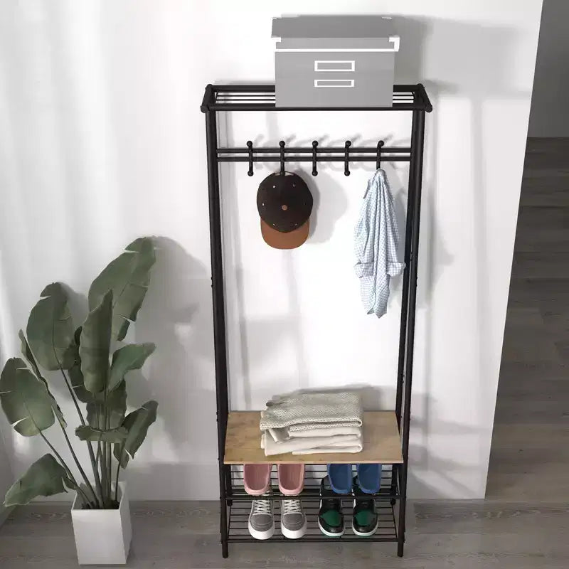 Appendiabiti con Scarpiera e 10 Ganci, Appendiabiti da Terra, Ingresso con Contenitore, Stand Appendini con Struttura in Metallo