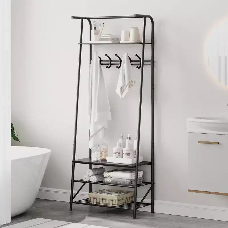 Appendiabiti con Scarpiera e 10 Ganci, Appendiabiti da Terra, Ingresso con Contenitore, Stand Appendini con Struttura in Metallo