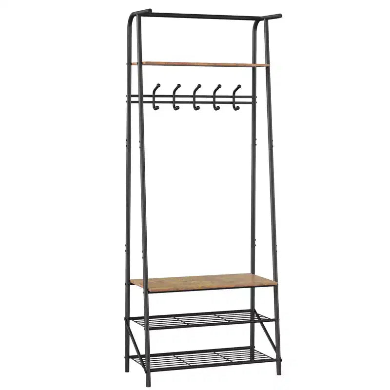 Appendiabiti con Scarpiera e 10 Ganci, Appendiabiti da Terra, Ingresso con Contenitore, Stand Appendini con Struttura in Metallo