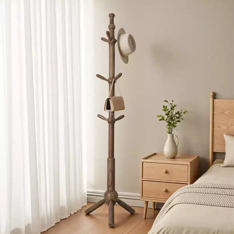 Appendiabiti da terra in legno massello con 9 ganci, altezza regolabile, resistente, in legno, per ingresso, camera da letto, ufficio, finitura noce