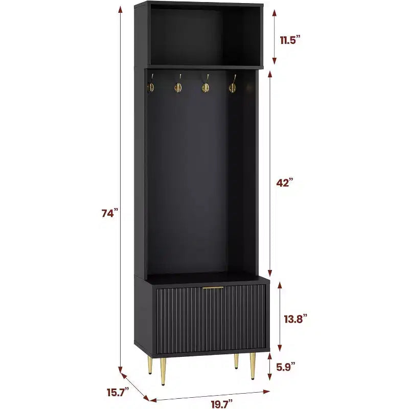 Appendiabiti da Ingresso con Panchina e Scarpiera - Mobile da Ingresso Alto 188 cm con Ripiano Superiore e 4 Ganci Metallici, Organizzatore per Cappotti