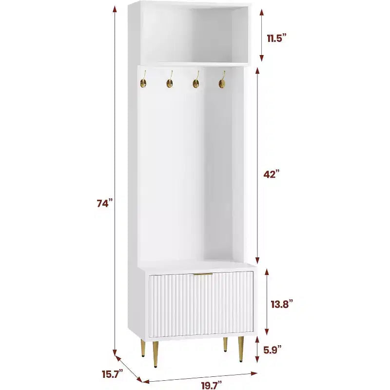 Appendiabiti da Ingresso con Panchina e Scarpiera - Mobile da Ingresso Alto 188 cm con Ripiano Superiore e 4 Ganci Metallici, Organizzatore per Cappotti