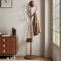 Bekrvio Solid Wood Freestanding Coat Rack with 12 Hooks and Sturdy Round Base,Heavy-Duty Hall Tree for Coats,Hats & Bags,Entryway Storage Stand