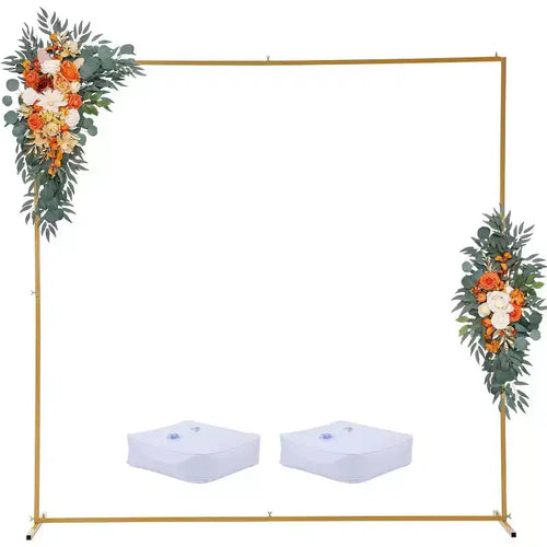 8.2 x 8.2 FT Square Backdrop Stand, Metal Balloon Arch Stand,Wedding Backdrop Stand for Party and Ceremony, Gold