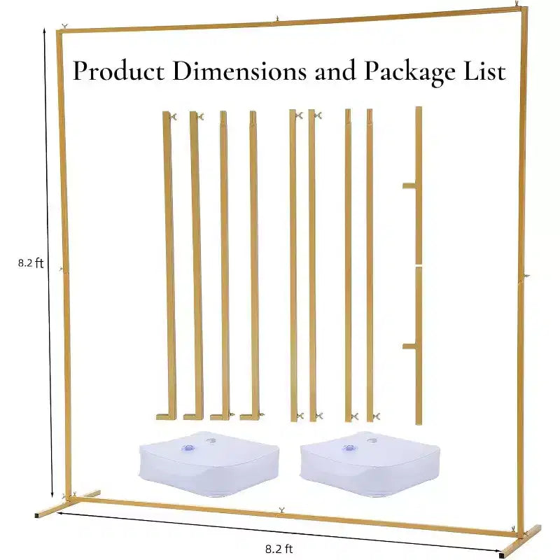 Supporto per fondale quadrato 2,5 x 2,5 m, supporto per arco a palloncino in metallo, supporto per fondale per matrimoni per feste e cerimonie, oro