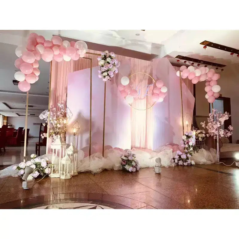Supporto per fondale quadrato 2,5 x 2,5 m, supporto per arco a palloncino in metallo, supporto per fondale per matrimoni per feste e cerimonie, oro
