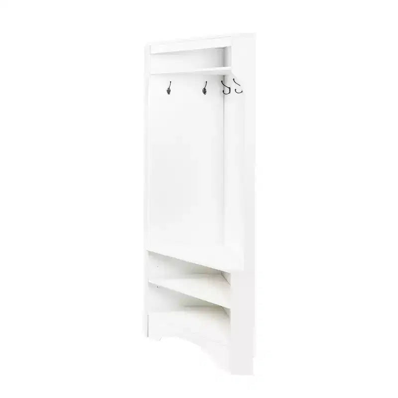 Appendiabiti da Ingresso ad Angolo Minimalista con Ripiano Regolabile, Appendiabiti con Panca Porta Scarpe e 4 Ganci, Attaccapanni Versatile per Soggiorno, Ingresso, Bianco
