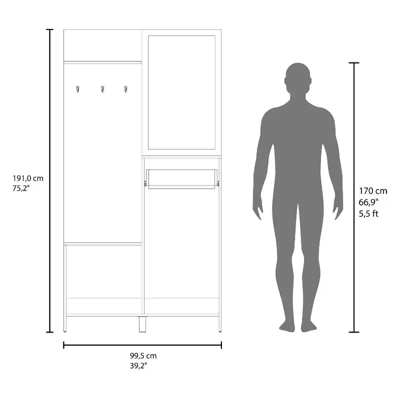 Appendiabiti da Ingresso Moderno con 3 Ganci e Specchio, Attaccapanni Autoportante con Ampio Spazio, Appendiabiti per Soggiorno, Camera da Letto, Rovere Chiaro