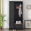 Okak Stylish Hall Tree with Flip-Up Bench, Coat Rack with Shoe Cabinet and Adjustable Shelves, Coat Tree with Hanging Hooks for Entryways, Black