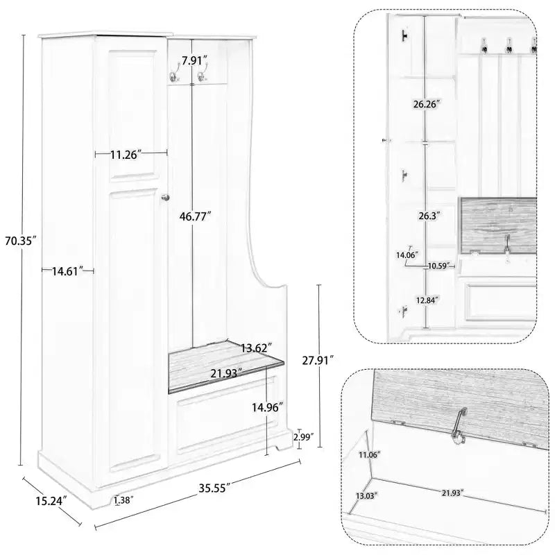 Elegante mobile appendiabiti da ingresso con panca a ribalta, appendiabiti con scarpiera e ripiani regolabili, albero appendiabiti con ganci per ingressi, nero