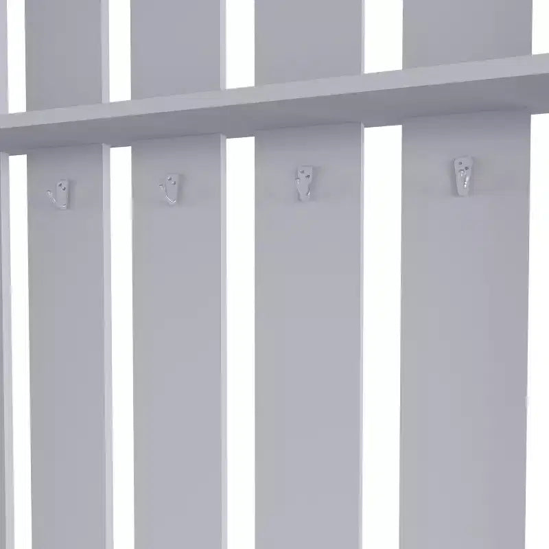 Appendiabiti da Ingresso Minimalista con 4 Ganci, Attaccapanni Autoportante con Scarpiera e Panchina, Ripiani Superiori, Scaffale Portaoggetti per Soggiorno, Ingresso, Smoke