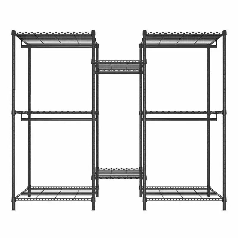 Appendiabiti da terra resistente con 8 ripiani a rete regolabili, attaccapanni con 5 binari appendiabiti, scaffale portaoggetti per camera da letto, nero