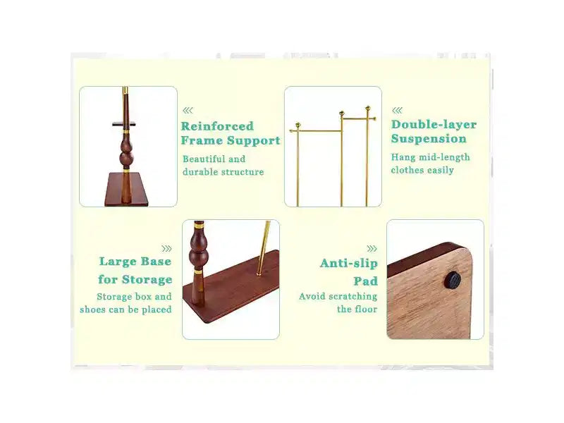 Albero d'ingresso con mensole in legno e struttura in acciaio inossidabile, appendiabiti industriale dal design elegante, porta cappotti per soggiorno, camera da letto, Oro