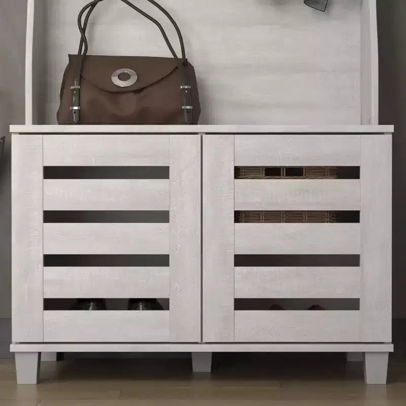 Appendiabiti con panca e scarpiera in rovere grigio 31.3 L x 15.7 P x 68.3 H