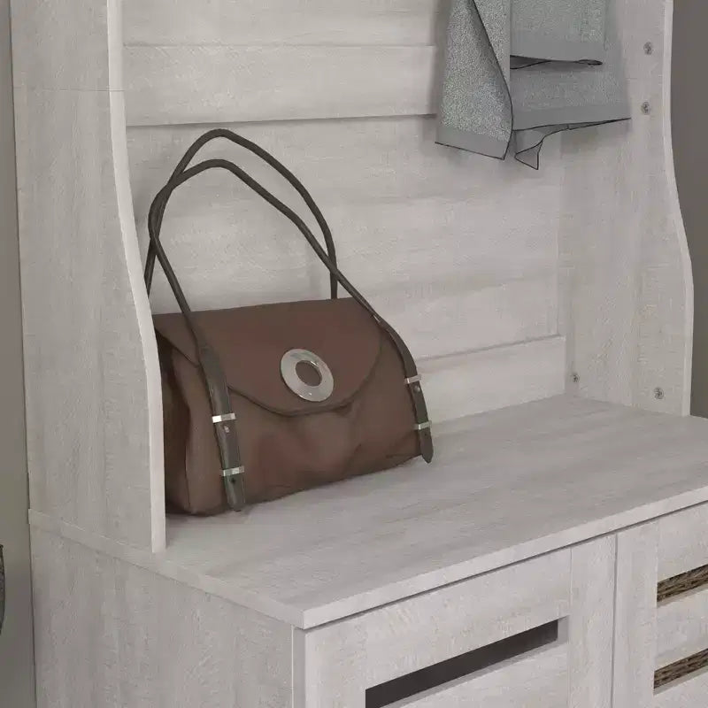 Appendiabiti con panca e scarpiera in rovere grigio 31.3 L x 15.7 P x 68.3 H