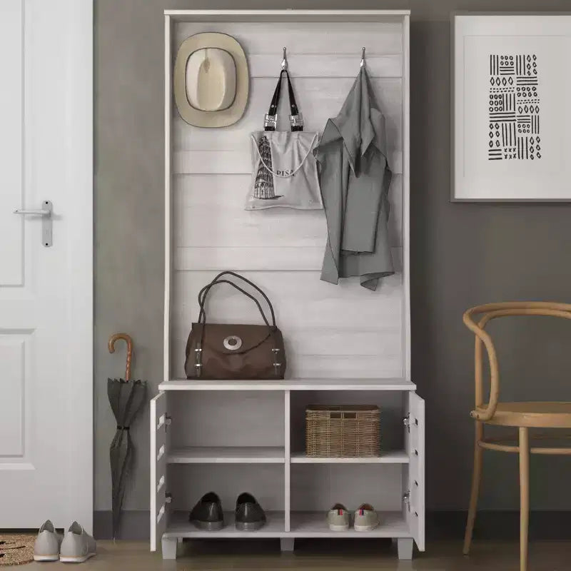 Appendiabiti con panca e scarpiera in rovere grigio 31.3 L x 15.7 P x 68.3 H