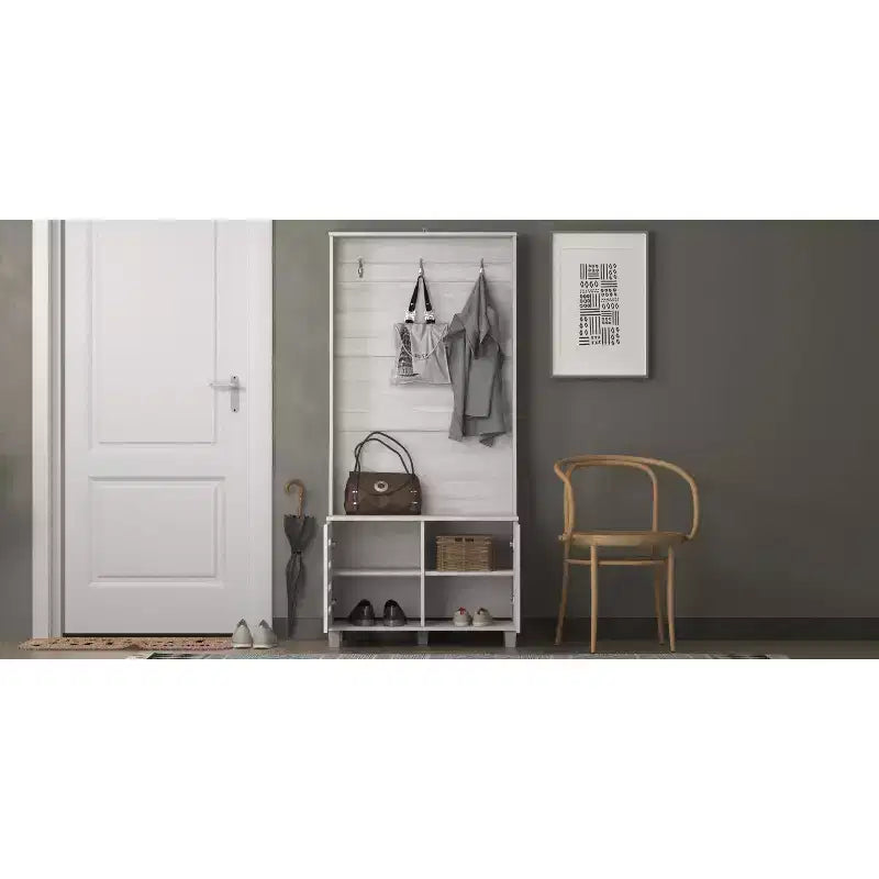 Appendiabiti con panca e scarpiera in rovere grigio 31.3 L x 15.7 P x 68.3 H